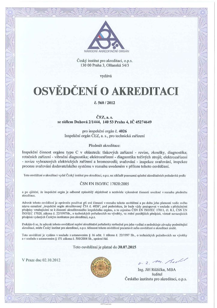 Osvědčení o akreditaci