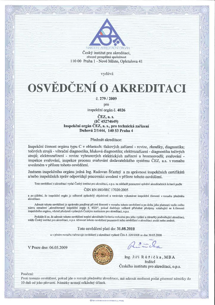 Osvědčení o akreditaci