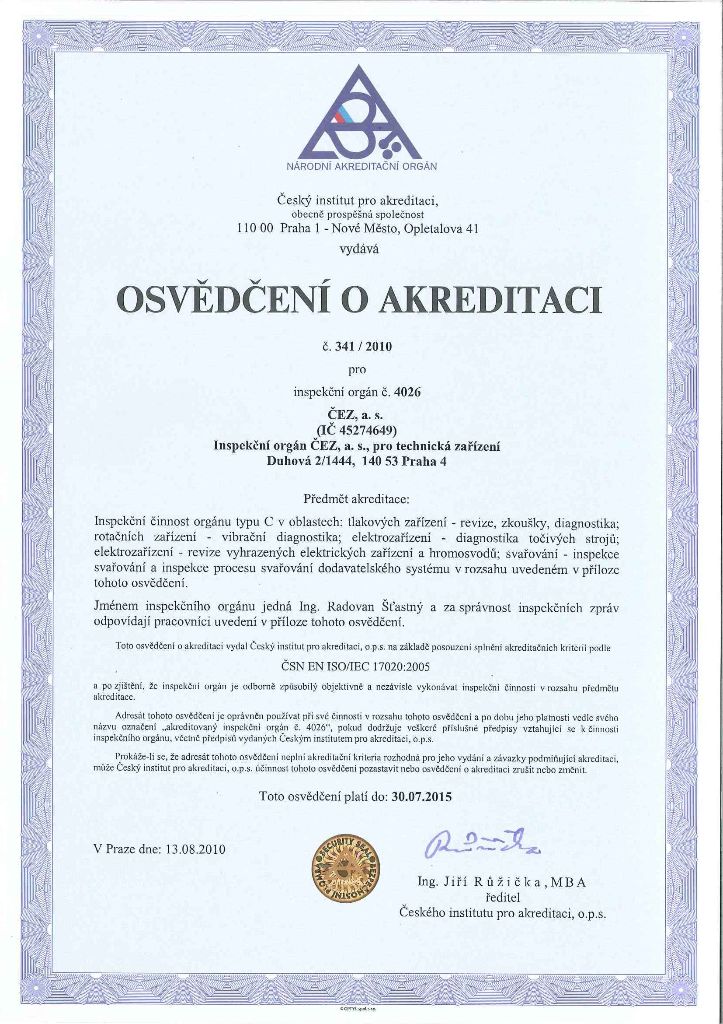 osvědčení o akreditaci