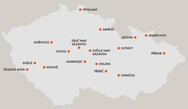 mapa - Lokality provozoven ČEZ Energo