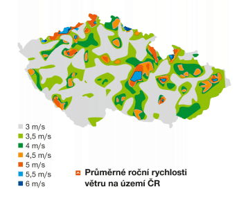 Průměrné roční rychlosti větru na území ČR