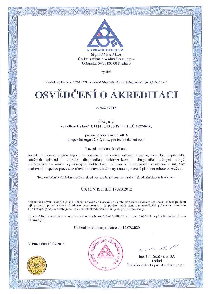 Osvědčení o akreditaci