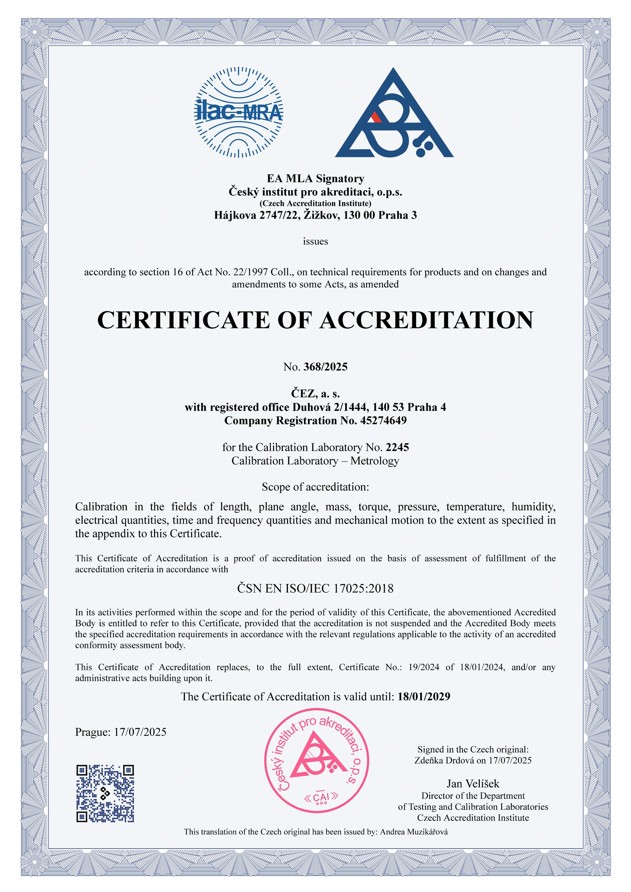 To view Appendix of Certificate click on me Certificate of Accreditation