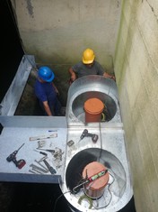 Instalace odvalovacích turbín na výtoku z pojistných nádrží čerpací stanice odpadních vod Elektrárny Prunéřov. 