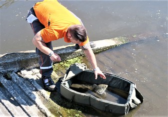 Roman Branda během jednoho z odlovů invazního karase stříbrného.