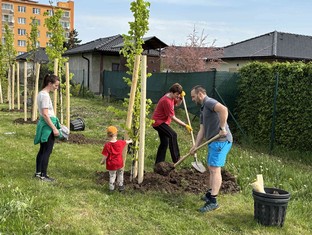 Třígenerační výsadby se zúčastnili i Daniel a Markéta Trefilovi se synem Mikulášem a babičkou Miluší, která je maminkou Mikulášovi maminky.