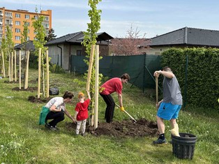 Třígenerační výsadby se zúčastnili i Daniel a Markéta Trefilovi se synem Mikulášem a babičkou Miluší, která je maminkou Mikulášovi maminky.